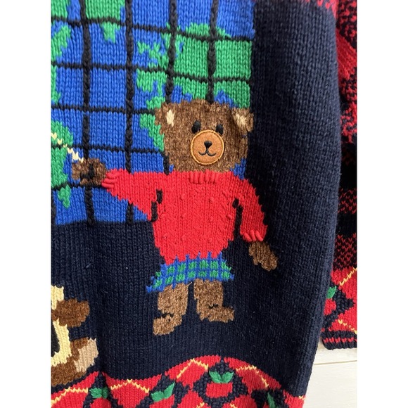 VTG PBJ Sport Sweater School Days Teddy Bears Large Cotton Blend Cardigan Red - Picture 6 of 7